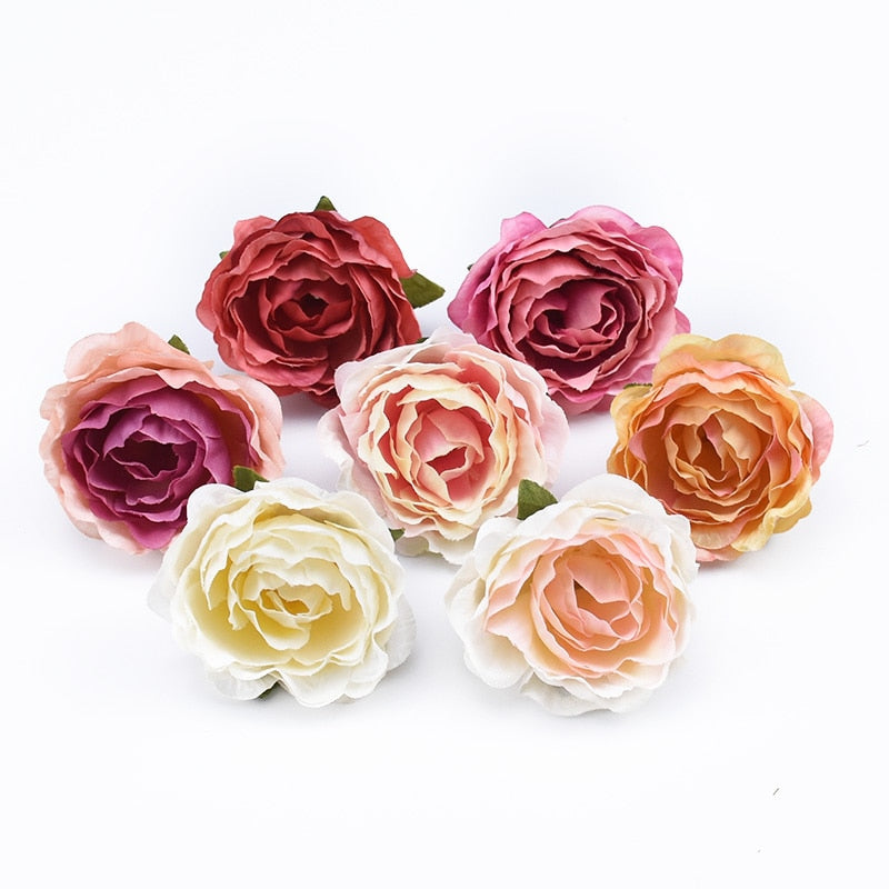 10Pcs 4cm Multicolor Wedding Decoration Silk Roses Scrapbooking Home Decor Artificial Plants Decorative Flowers Wreaths Pompons