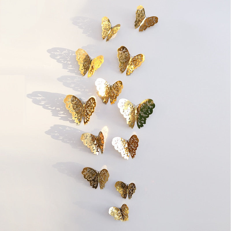 12Pcs 3D Hollow Butterfly Wall Sticker For Home Decoration DIY Wall Stickers For Kids Rooms Decor Butterfly Fridge
