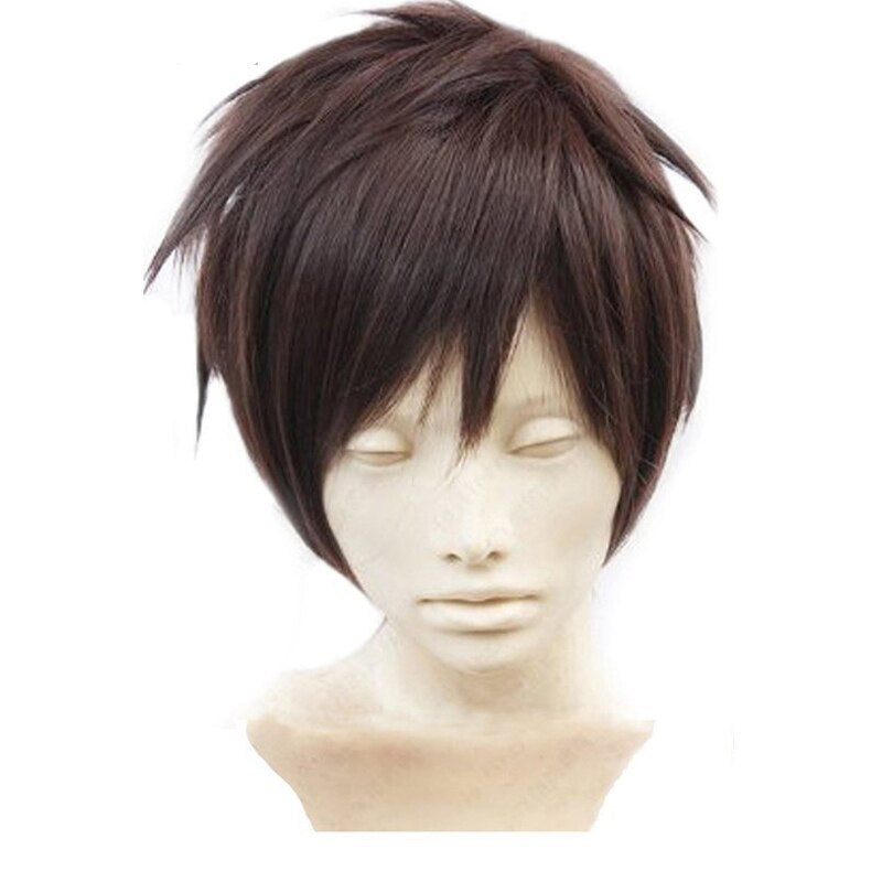 Attack On Titan Eren Jaeger Dark Brown Men's Short Layered High Temperature Fiber Synthetic Cosplay Wig +Free Wig Cap
