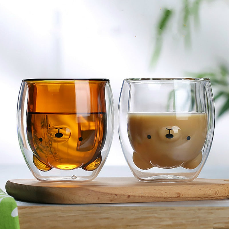 280ml Creative Cute Bear Double-layer Coffee Mug Cartoon Baby Duckling Animal Milk Glass