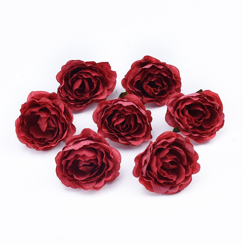 10Pcs 4cm Multicolor Wedding Decoration Silk Roses Scrapbooking Home Decor Artificial Plants Decorative Flowers Wreaths Pompons