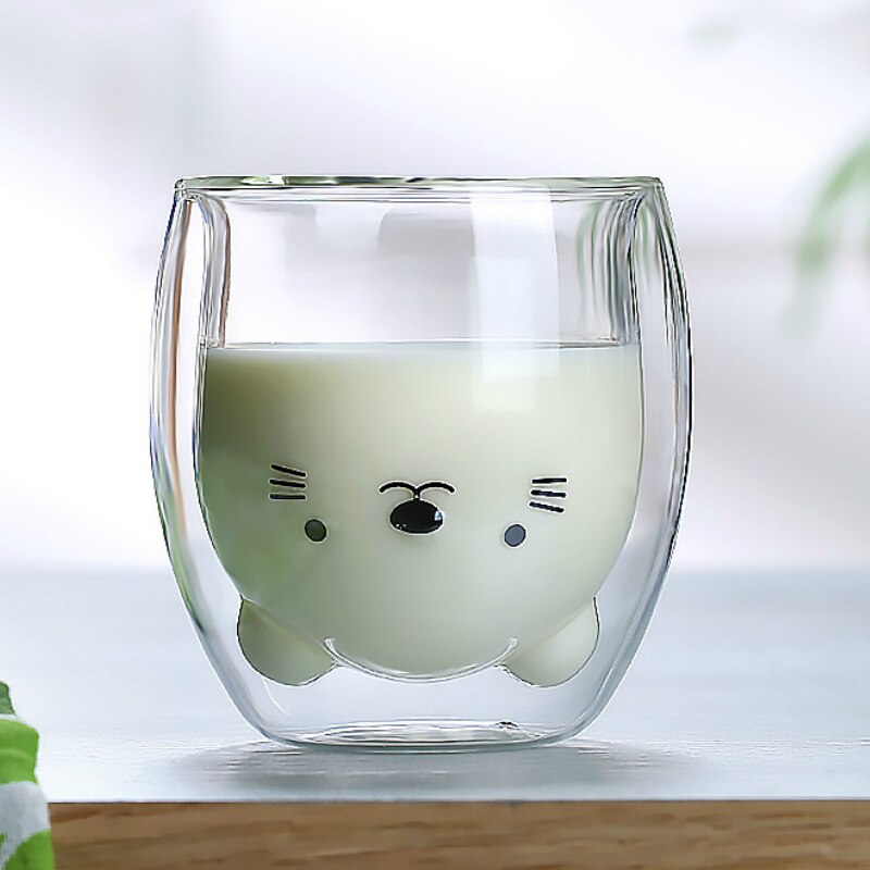 280ml Creative Cute Bear Double-layer Coffee Mug Cartoon Baby Duckling Animal Milk Glass