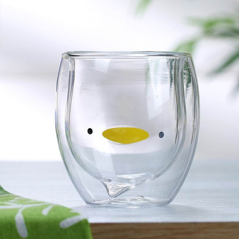 280ml Creative Cute Bear Double-layer Coffee Mug Cartoon Baby Duckling Animal Milk Glass