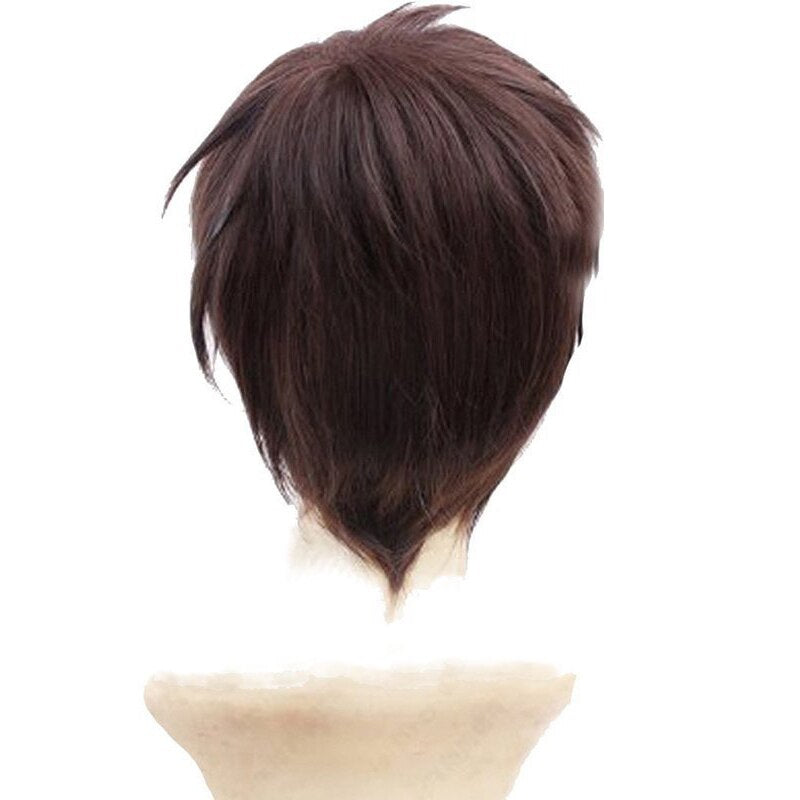 Attack On Titan Eren Jaeger Dark Brown Men's Short Layered High Temperature Fiber Synthetic Cosplay Wig +Free Wig Cap