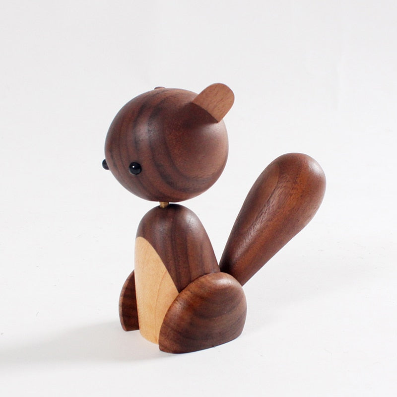 Home Decor Scandinavian Danish walnut solid wood home small ornament large tail wooden small squirrel crafts gifts