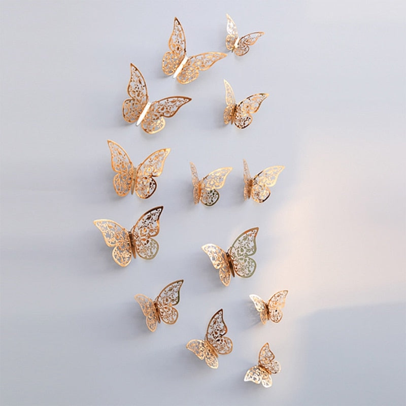 12Pcs 3D Hollow Butterfly Wall Sticker For Home Decoration DIY Wall Stickers For Kids Rooms Decor Butterfly Fridge