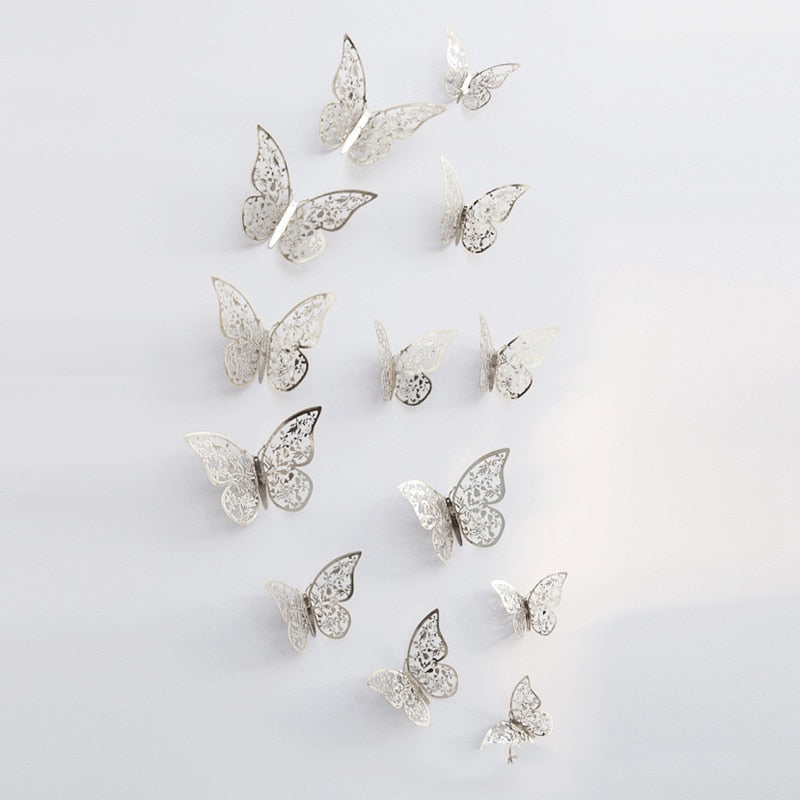 12Pcs 3D Hollow Butterfly Wall Sticker For Home Decoration DIY Wall Stickers For Kids Rooms Decor Butterfly Fridge