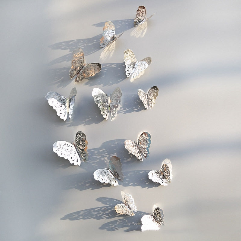 12Pcs 3D Hollow Butterfly Wall Sticker For Home Decoration DIY Wall Stickers For Kids Rooms Decor Butterfly Fridge