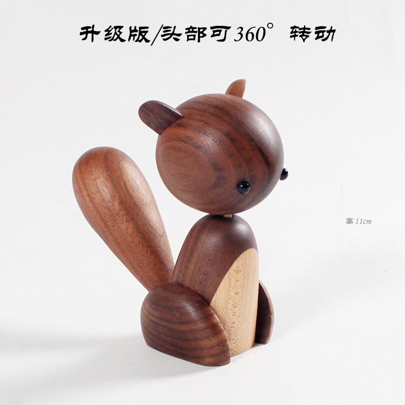 Home Decor Scandinavian Danish walnut solid wood home small ornament large tail wooden small squirrel crafts gifts