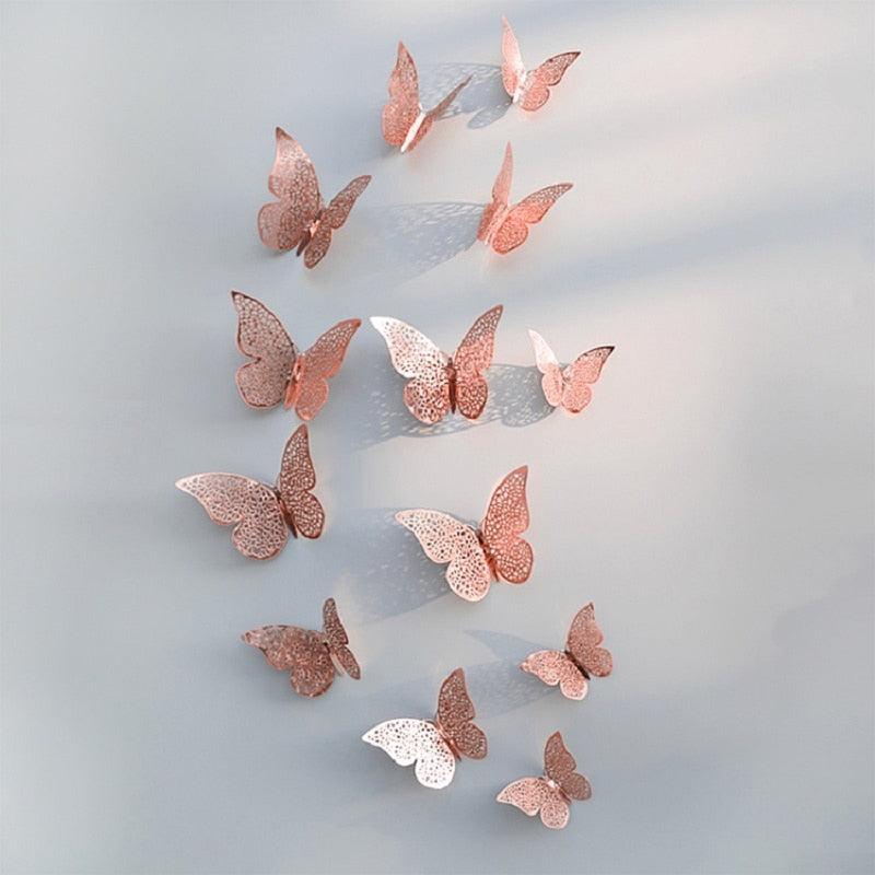 12Pcs 3D Hollow Butterfly Wall Sticker For Home Decoration DIY Wall Stickers For Kids Rooms Decor Butterfly Fridge