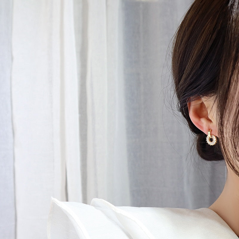 14k Real Gold Luxury Tiny CZ Earring Exquisite Round Zircon Anti-allergy Stud Earring Circle Jewelry Pendant