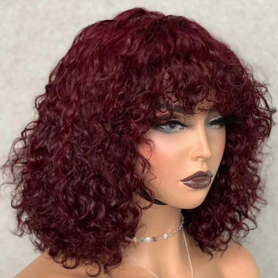 Jerry Curly Short Pixie Bob Cut Human Hair With Bangs Non lace front Highlight Honey Blonde Colored Wigs For Women