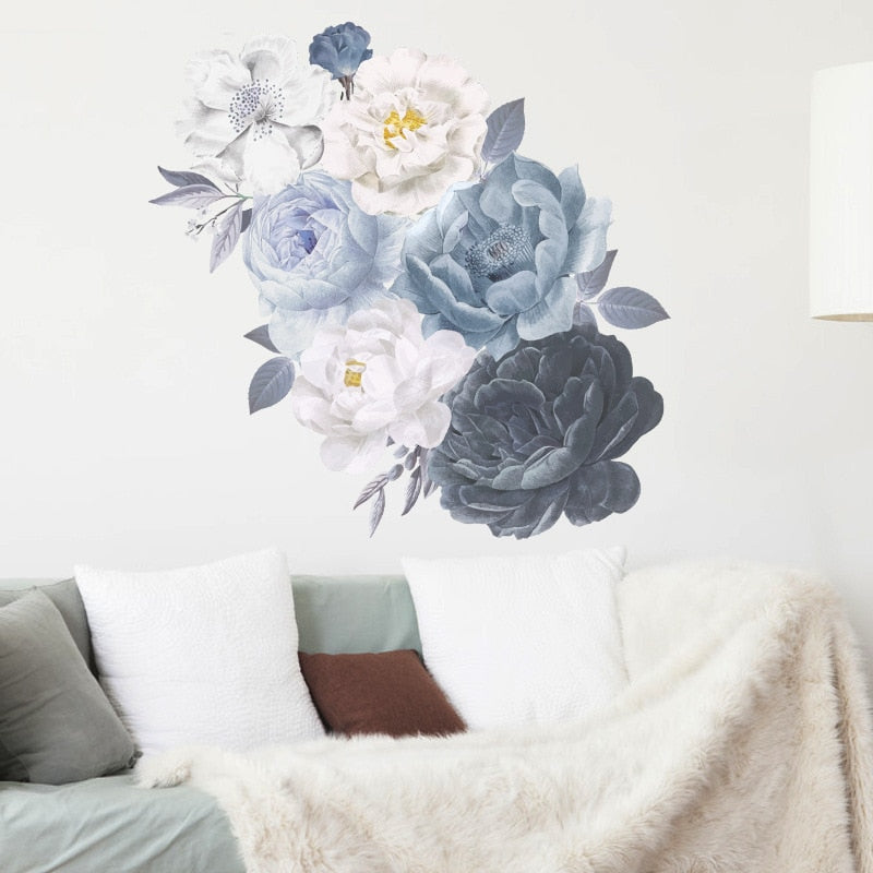 Watercolor Peony Flower Wall Stickers for Home room Background Wall Decor Vinyl Decals