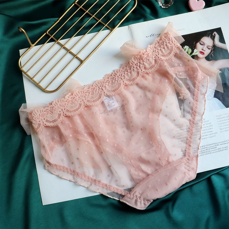 Women Sexy Lace Panties Hollow Panties Polka Dot Low Waist Butterfly Breathable Seamless Panties Cute Girly Briefs