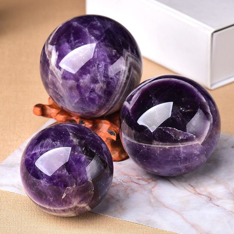 1PC Natural Dream Amethyst Ball Polished Globe Massaging Ball Reiki Healing Stone Home Decoration