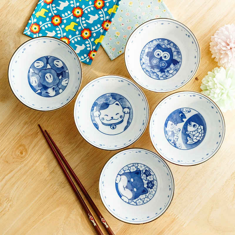 Cartoon Ceramic Bowl Underglaze Japanese Ceramic Rice Bowl Tableware Ceramic Mixing Bowl