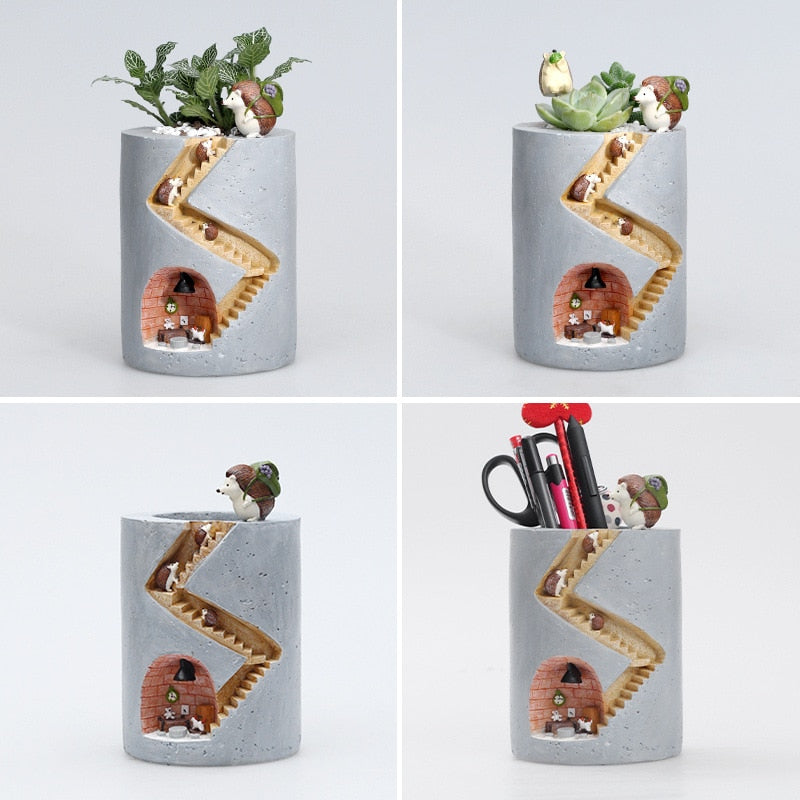 Animal Resin Flower Pot Succulents Planter Water Planting Container Rabbit Hedgehog Decorative Pot
