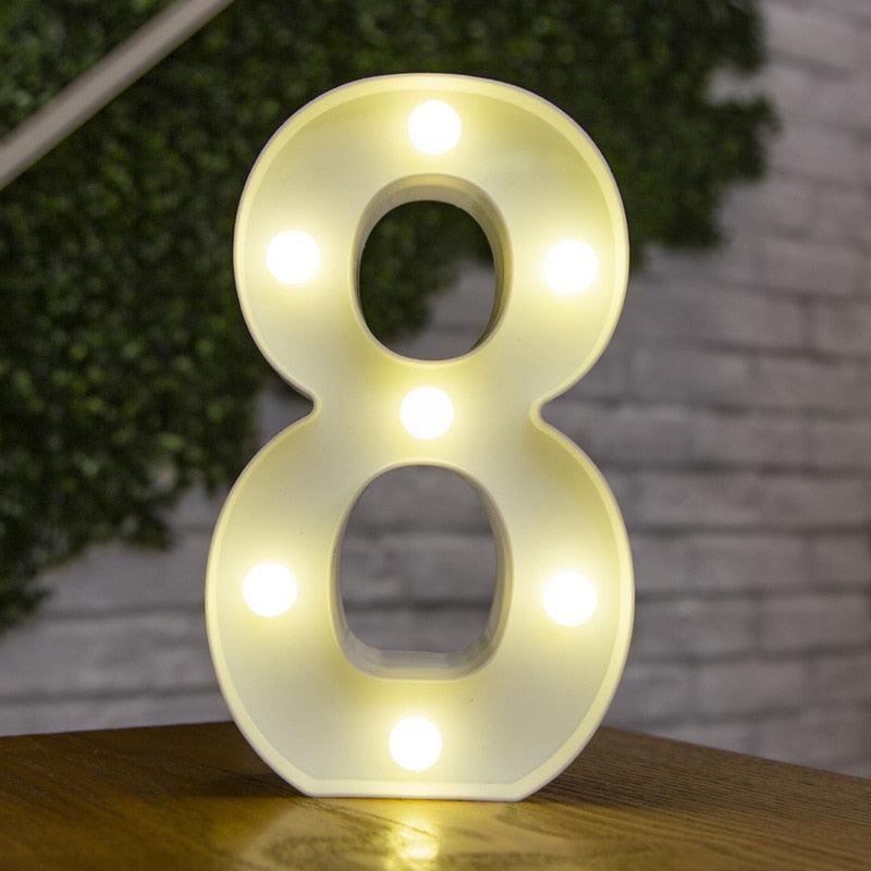 Alphabet Letter LED Lights Luminous Number Lamp Decor Battery Night Light for home Wedding Birthday party Decoration