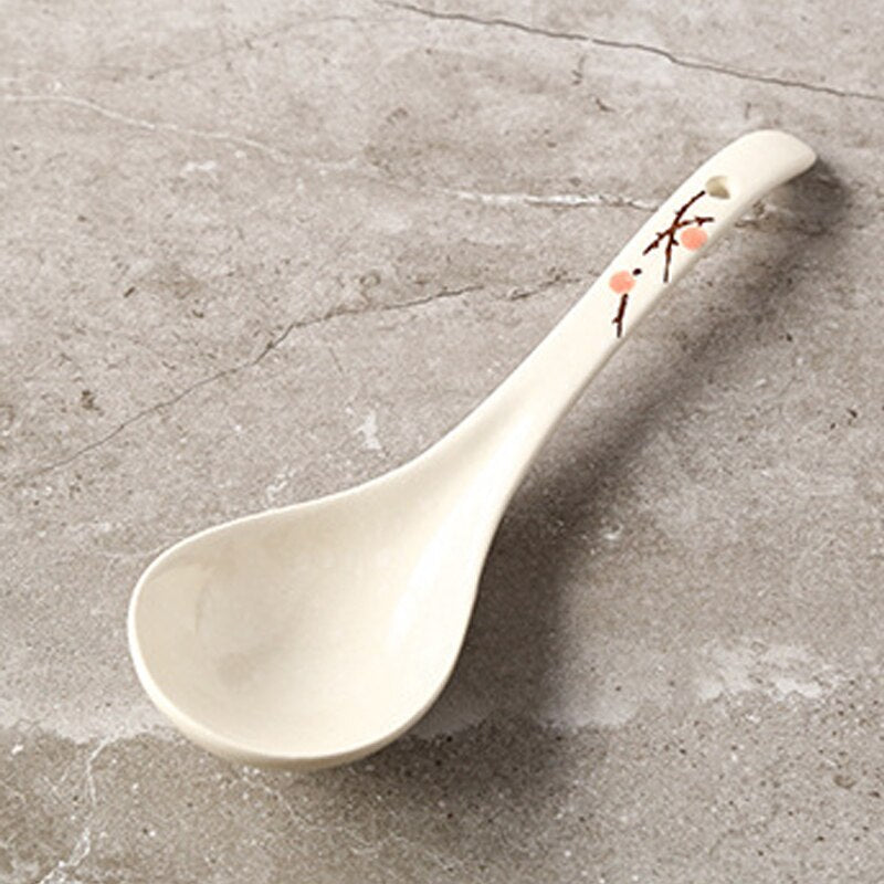 Japanese Ceramic Spoon Handpainting Porcelain Soup Spoon Kitchen Cooking Utensil Tool Tableware