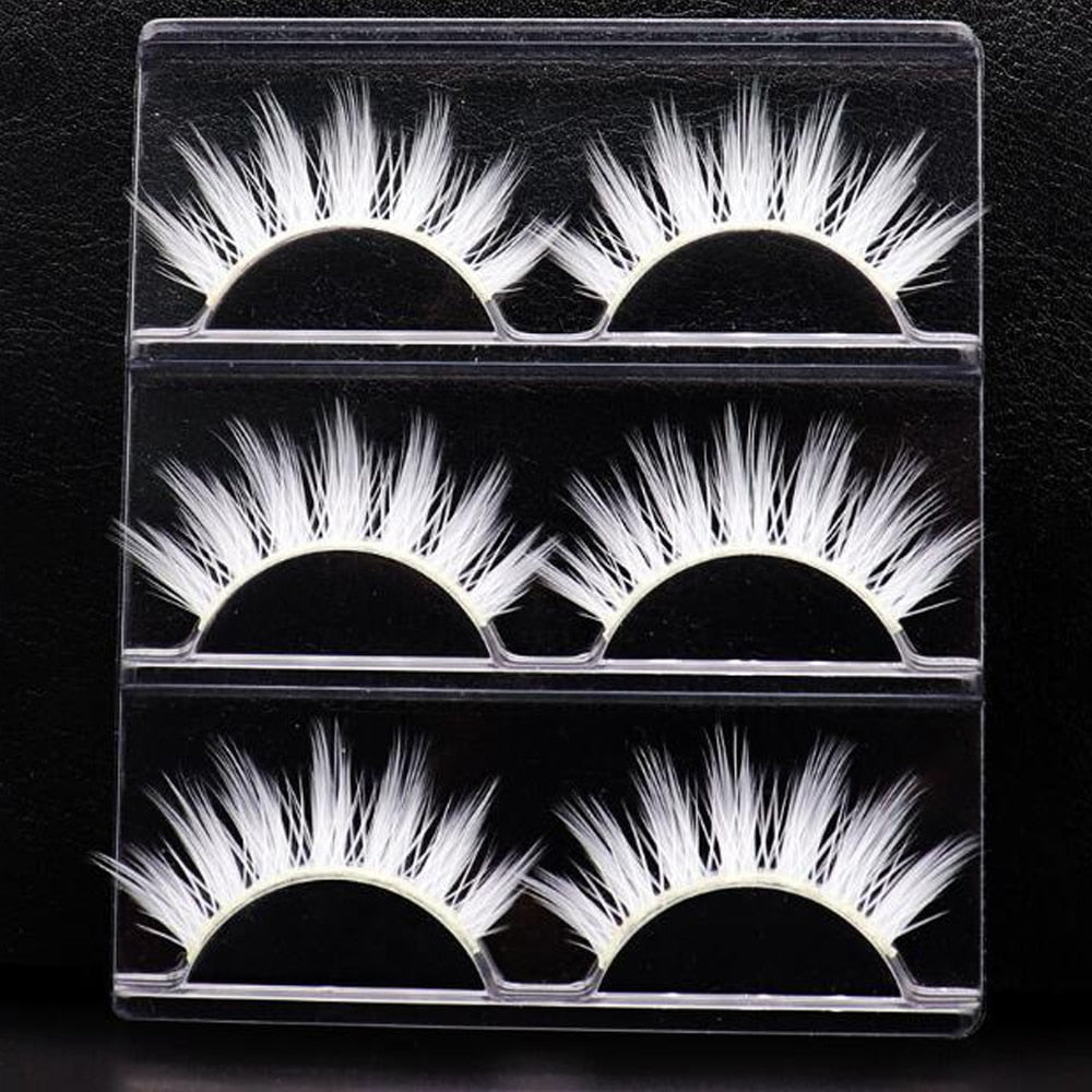 3 pair White Eyelashes Makeup Natural Long Eyelashes Extension Cross Strip False Eye Lashes