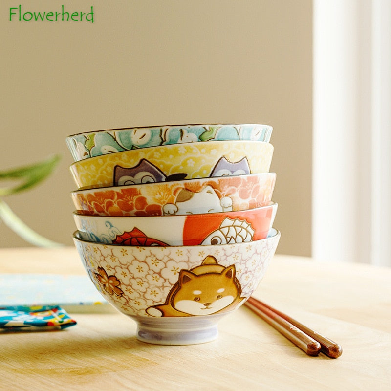 Cartoon Ceramic Bowl Underglaze Japanese Ceramic Rice Bowl Tableware Ceramic Mixing Bowl