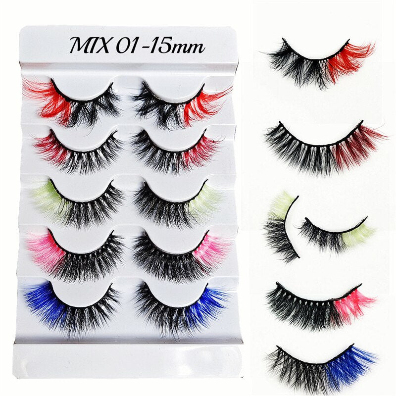 Rainbow Colored Lashes 3D Mink Lashes Ombre Dramatic Colorful Natural Eyelashes Extension Make up Fake Eyelashes