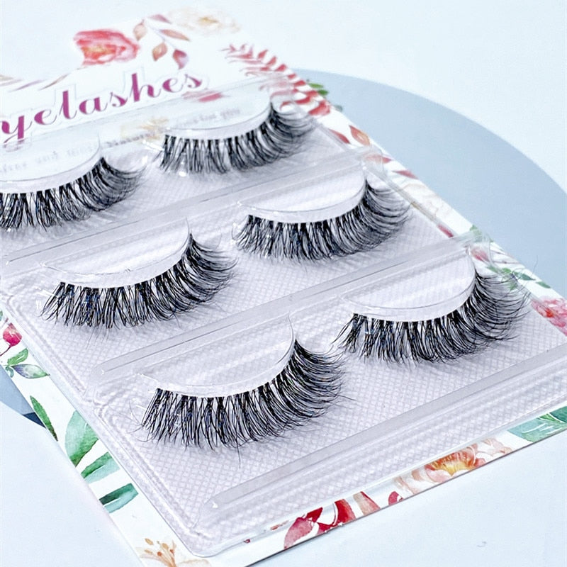 False Eyelashes 3 Pairs Pure Handmade Natural Transparent Terrier Fake Eyelashes Short Paragraph Bare Makeup Eyelashes