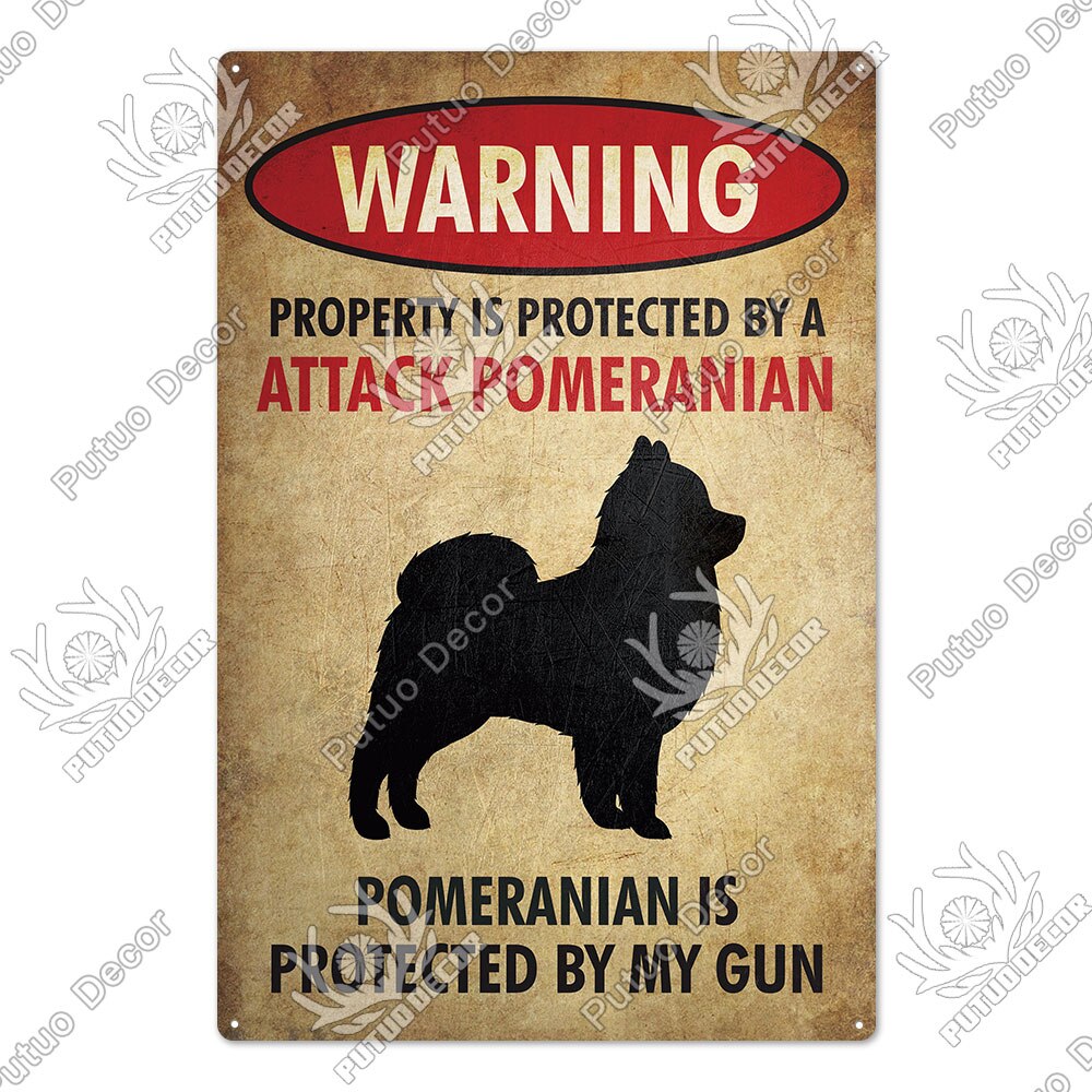 Putuo Decor Dog Warning Vintage Tin Sign Metal Sign Lover Protected Pet Sign Wall Decor Farm Home Kennel Doghouse Decoration