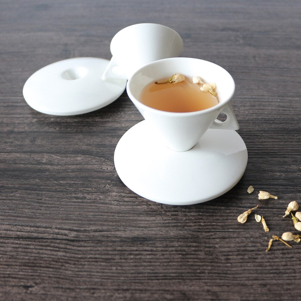 Conical Ceramic Coffee Cup Drip Type Milk Mug Pure White Pointed Cups Saucer Bone Porcelain Cups Couple 70ml