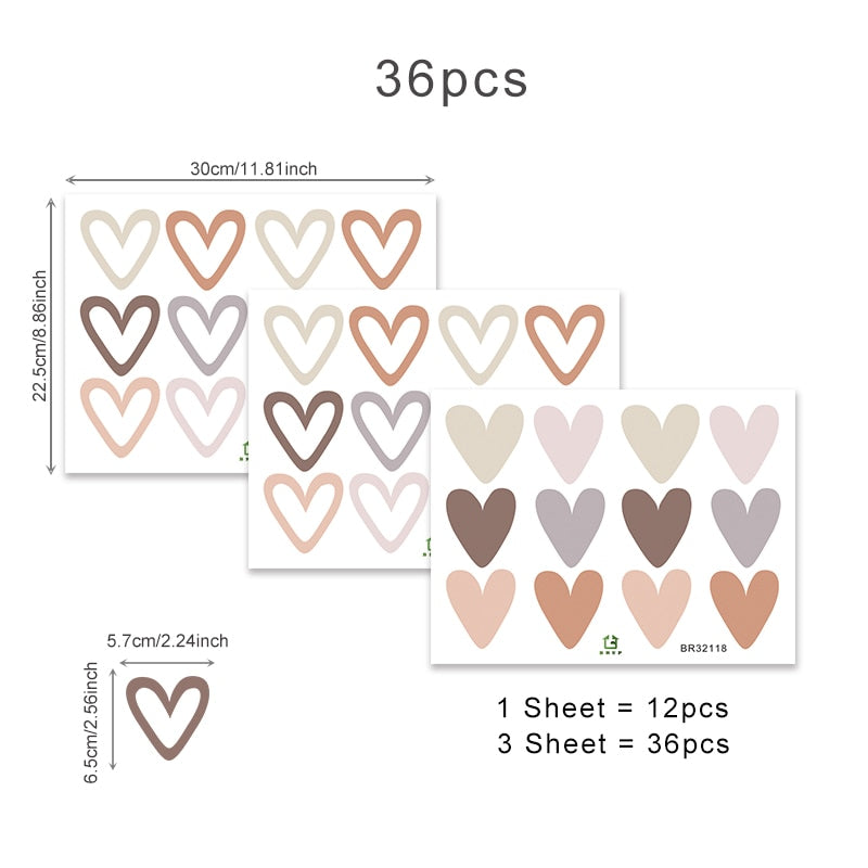 36pcs Heart Shape Boho Style Wall Stickers Bohemian Wall Decals for Living Room Bedroom Nursery Kids Room Home Decor