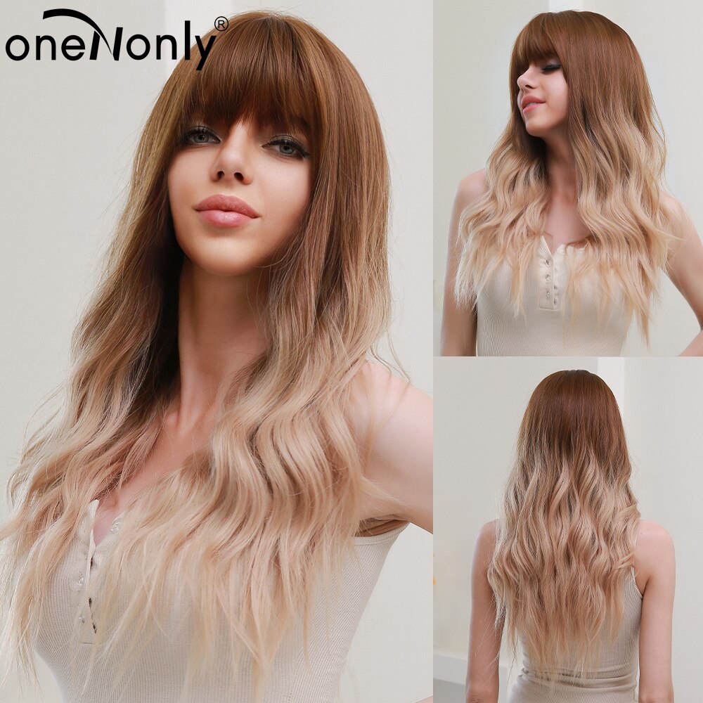 Orange Ginger Wig Female Long Wavy Women Wigs Natural Cosplay Lolita Daily Hair with Bangs Heat Resistant Fiber