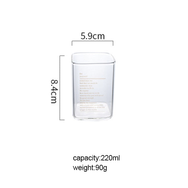 Creative Square Glass Mug Gold Letter Printing Breakfast Milk Coffee Cup Crystal Transparent Heat-resistant Home Drinkware