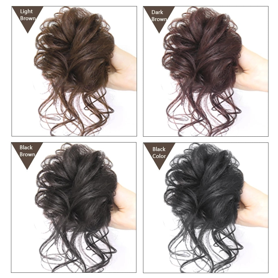 Synthetic Messy Chignon Donut Hair Bun Scrunchies Elastic Hair Rope Rubber Band Curly Hairpiece Black Brown False Hair