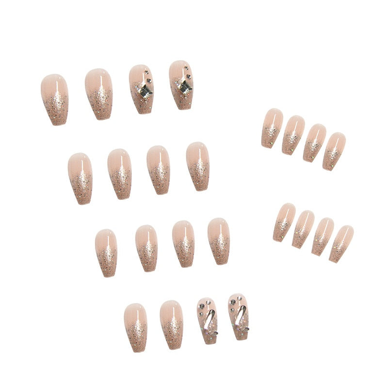 24pcs Rhinestone Design Fake Nails Shiny nail Decorations Press On nail Tips False Nail Patch