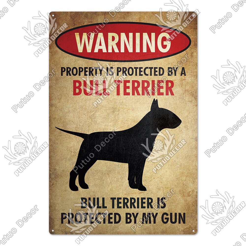 Putuo Decor Dog Warning Vintage Tin Sign Metal Sign Lover Protected Pet Sign Wall Decor Farm Home Kennel Doghouse Decoration