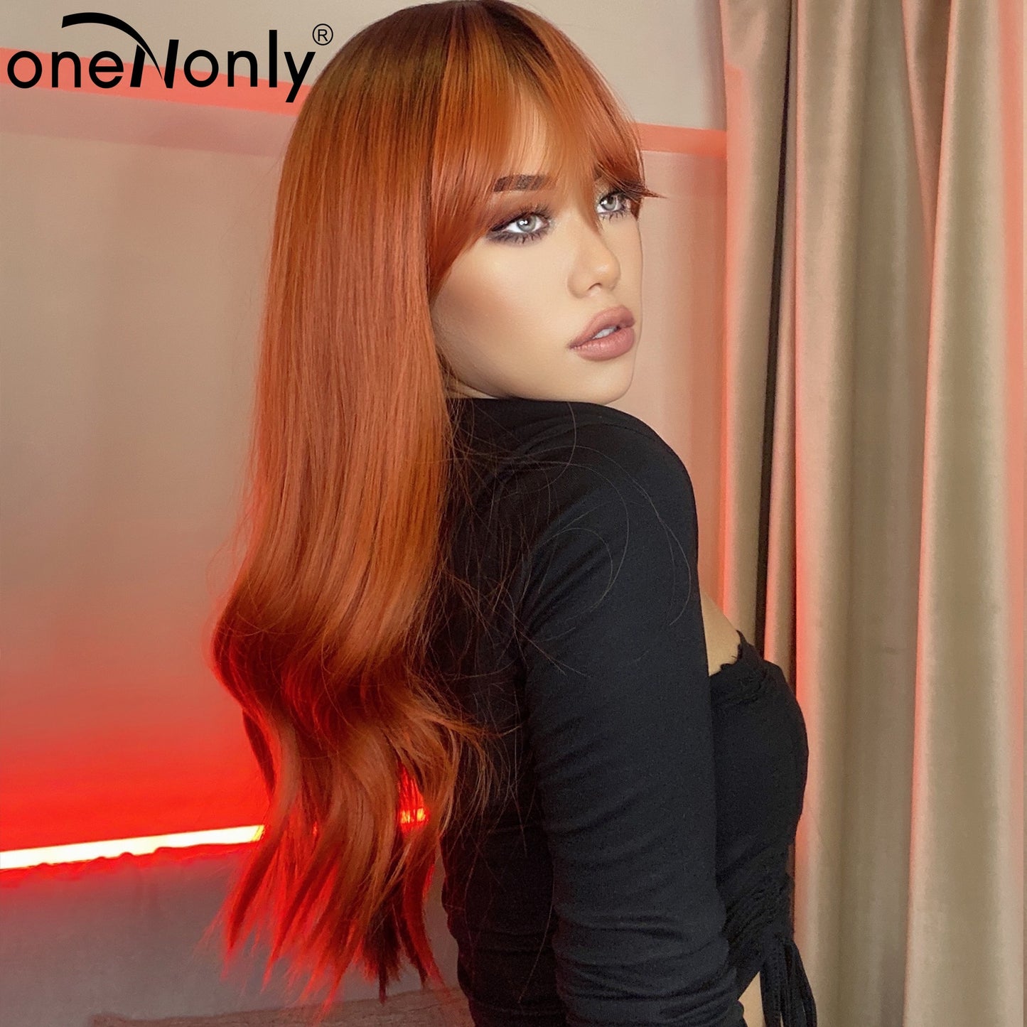 Orange Ginger Wig Female Long Wavy Women Wigs Natural Cosplay Lolita Daily Hair with Bangs Heat Resistant Fiber