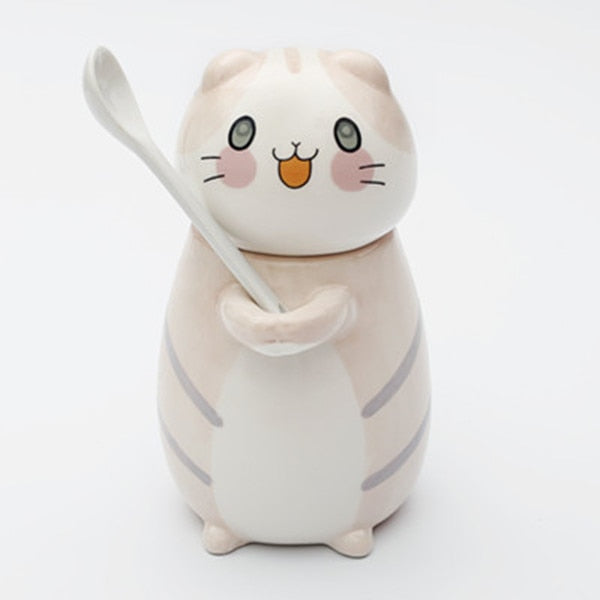 Cute Cat Ceramics Coffee Mug With Spoon Creative Hand Painted Drinkware Milk Tea Cups Gifts