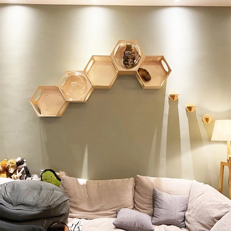 Pet cat climbing frame Wall mounted cat rack, warm luxury wooden space capsule
