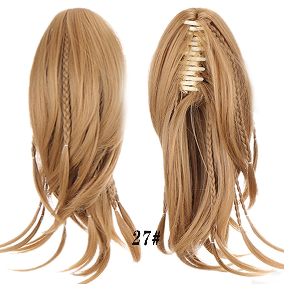 Synthetic Braids Ponytail 12 Claw Clip On Hair Extension Long Straight Pony Tail Fake Hair For Women Hairpieces Black Brown