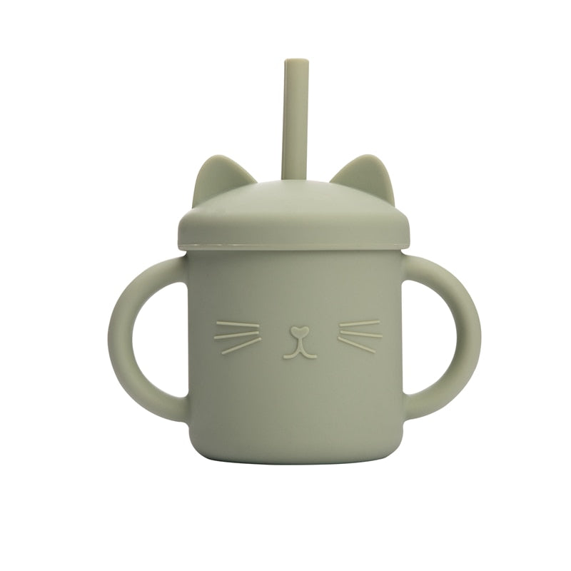 1PCS Baby Feeding Cups Silicone Drinkware Cute Cartoon Cat Sippy Cup For Toddlers Kids Sippy Cup Lids Solid With Handle Drinker