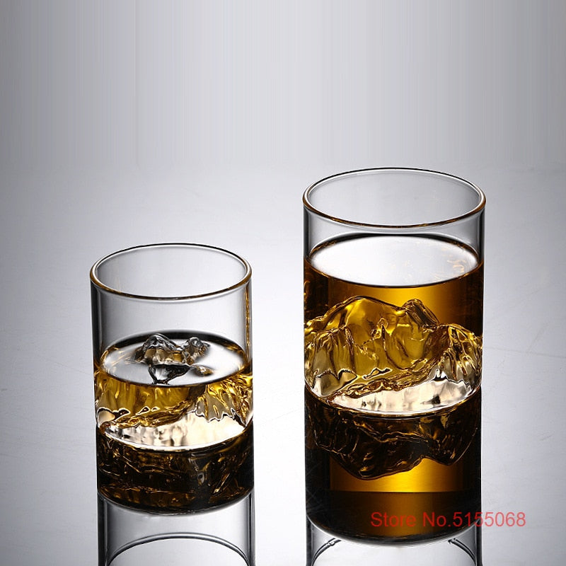 Large 3D Mountains Japanese Whisky Glasses Old Fashioned Whiskey Rock Glass Whiskey-glass Wood Gift Box Vodka Tumbler Wine Cup