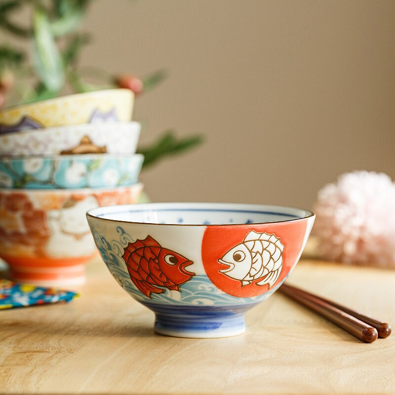 Cartoon Ceramic Bowl Underglaze Japanese Ceramic Rice Bowl Tableware Ceramic Mixing Bowl