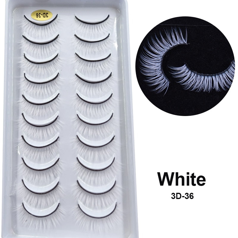 10Pairs/Lot Rainbow Colorful Mink False Eyelashes White Bulk Red Purple Blue Colors Fake Lashes for Dolls Cosplay