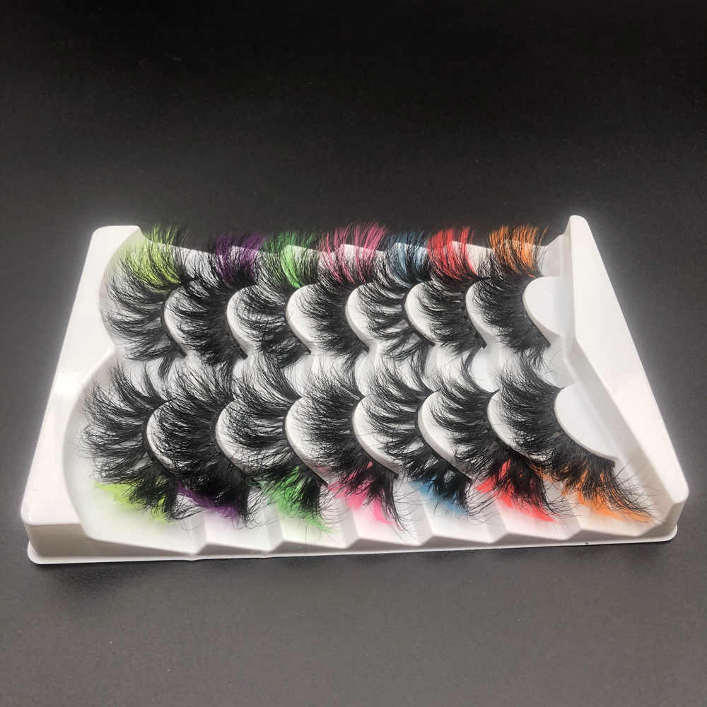 7 Pairs Colored Mink Lashes 25mm With Color On The Ends 2 Strips eyelashes