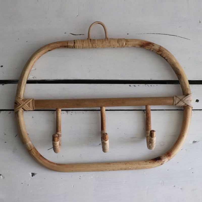 Rattan Wall Hooks Clothes Hat Hanging Hook Crochet Nordic Vintage Cloth Holder Organizer Hangers Dorm Decor