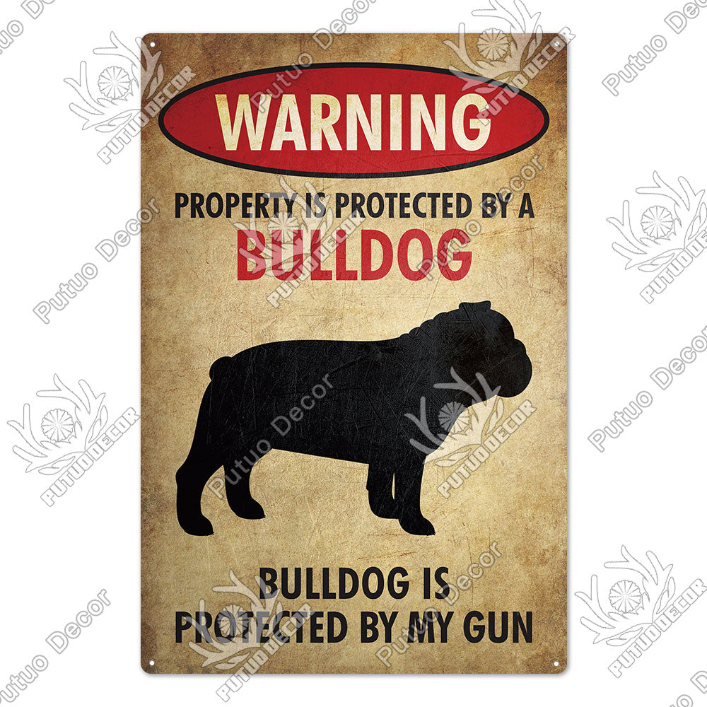 Putuo Decor Dog Warning Vintage Tin Sign Metal Sign Lover Protected Pet Sign Wall Decor Farm Home Kennel Doghouse Decoration