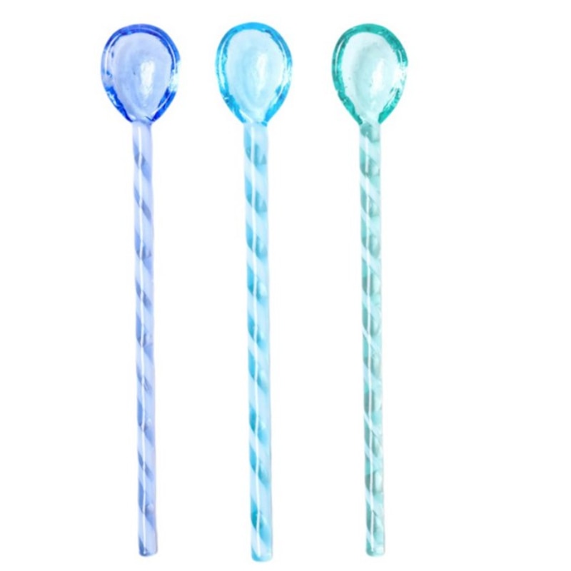 3Pcs Glass Spoons Coffee Spoon Long Handle Dessert Color Glass Teaspoons Clear Petite Teaspoons Coffee Mixing Tea Stirrer