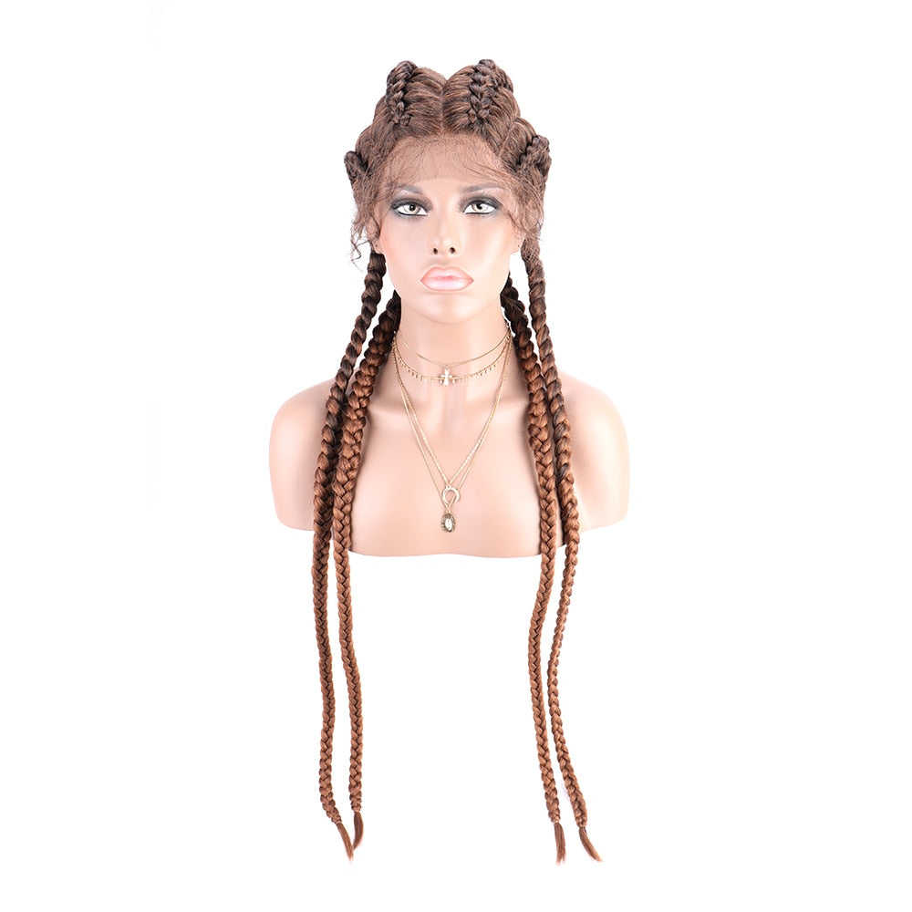 Braided Lace Front Wig African Glueless Box Braids Wig Women Tresse Cornrow Synthetic Lace Braided Wig