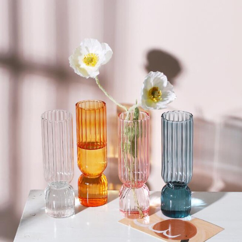 Home Decor Glass Vase Modern Flower Vase Room Decoration Art Colored Small Vase Wedding Decor Hydroponic Plants Japanese Style