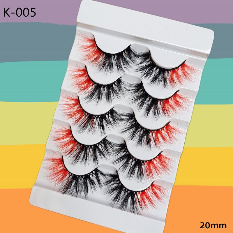 5 Pairs Red Green Yellow Pink Colored Eyelashes for Wholesale Colorful Faux Lashes in Bulk with butterfly and flowers ombre